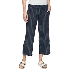 Athleta Bali Navy Blue Striped Linen Cropped Drawstring Wideleg Pants - Size 0